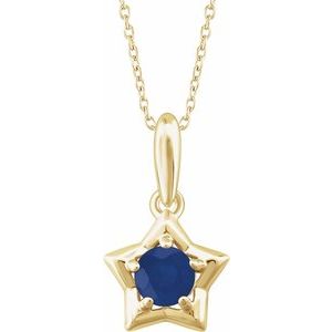 14K Yellow 3 mm Round September Youth Star Birthstone 15" Necklace