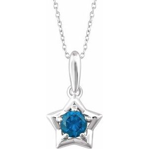Sterling Silver 3 mm Round December Youth Star Birthstone 15" Necklace