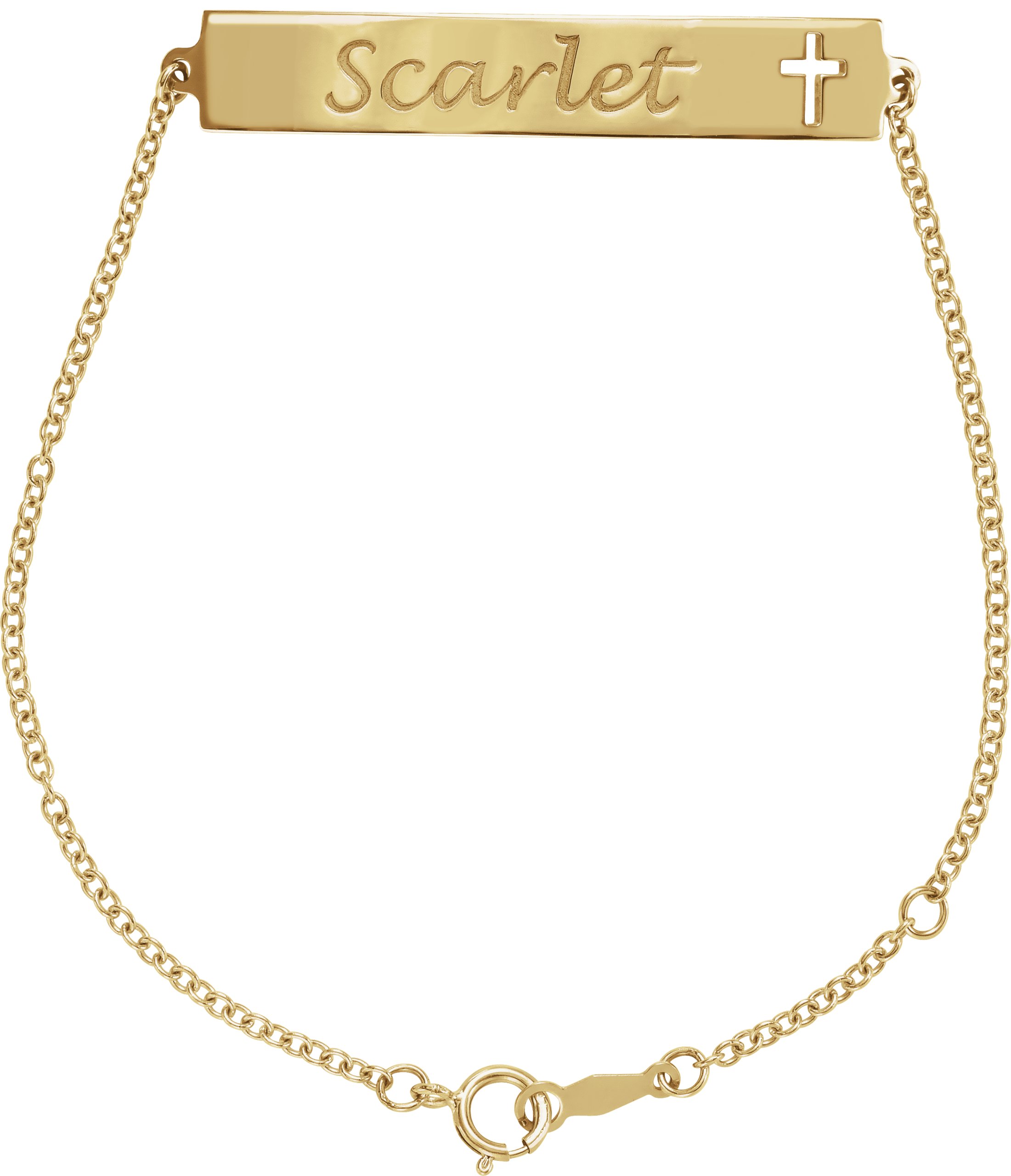 14K Yellow Pierced Cross Engravable Bar 6 1/2-7 1/2