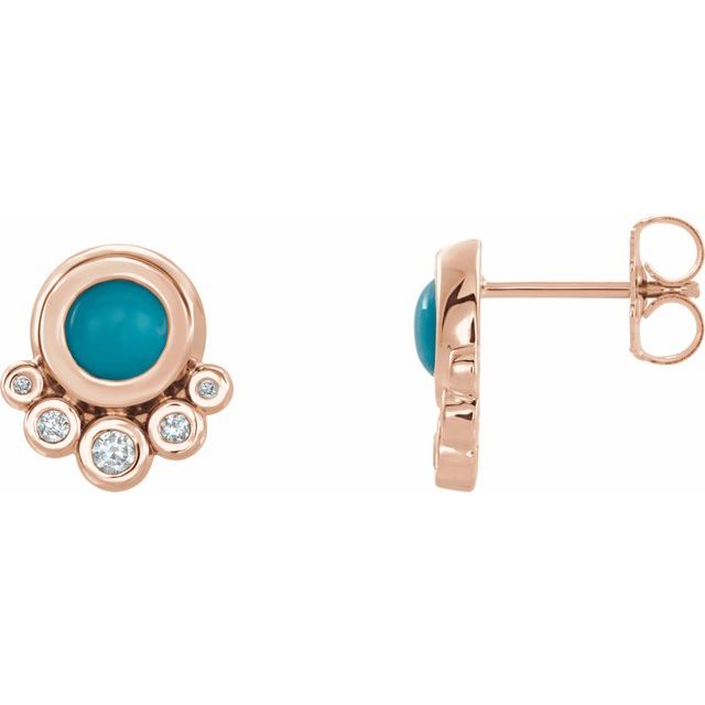 14K Rose Natural Turquoise & 1/8 CTW Natural Diamond Earrings