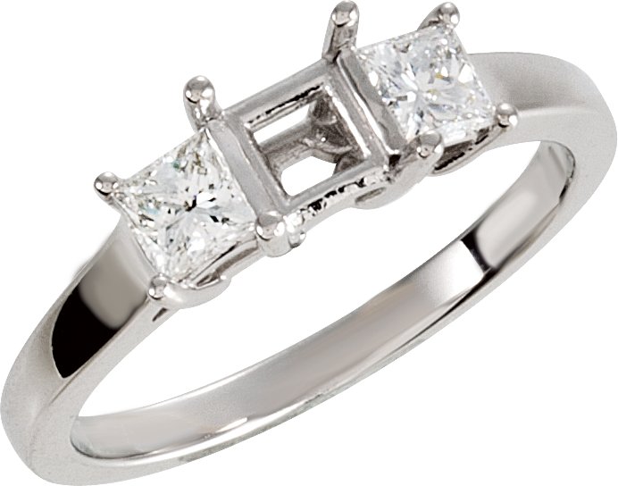 14K White 3.5x3.5 mm Square 1/2 CTW Natural Diamond Semi-Set Three-Stone Engagement Ring
