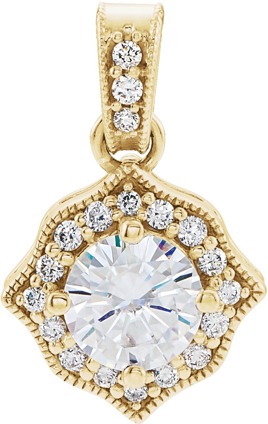 14K Yellow Forever One Moissanite and .167 CTW Diamond Pendant Ref. 12816053