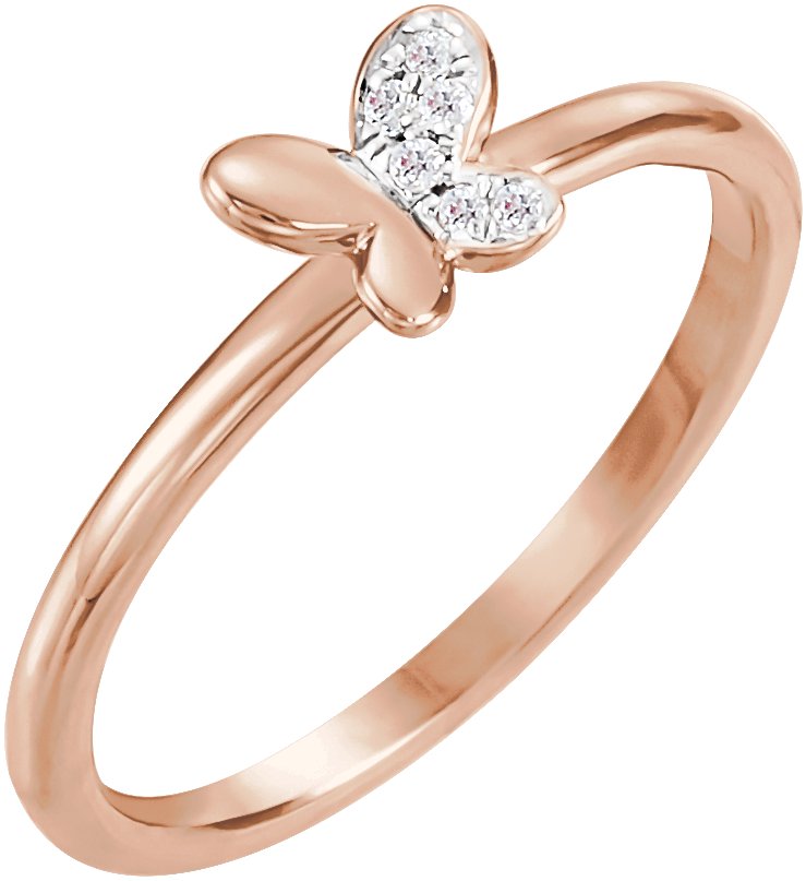 14K Rose .02 CTW Diamond Butterfly Youth Ring