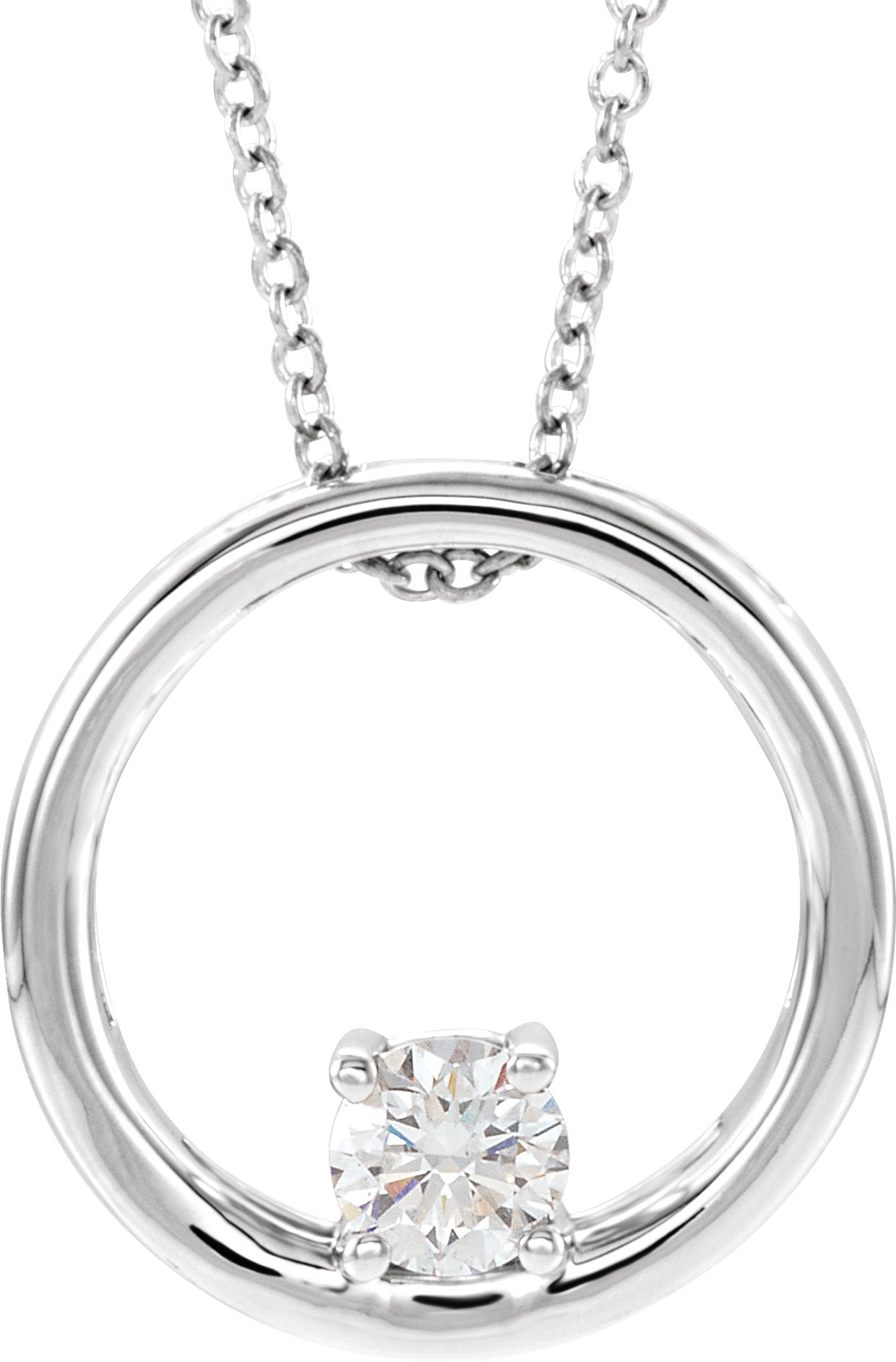 14K White 5/8 CT Lab-Grown Diamond Circle 16-18" Necklace