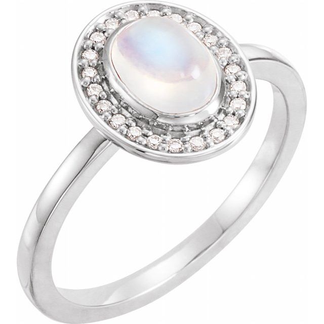 Sterling Silver Natural Rainbow Moonstone & .08 CTW Natural Diamond Halo-Style Ring