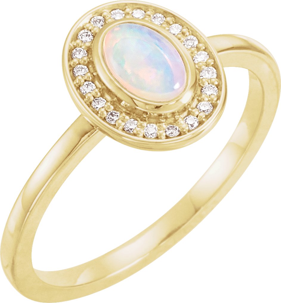 14K Yellow Rainbow Moonstone & 1/10 CTW Diamond Halo-Style Ring