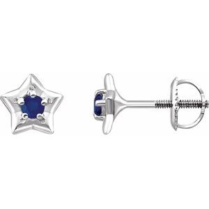 Sterling Silver 3 mm Round September Youth Star Birthstone Earrings  