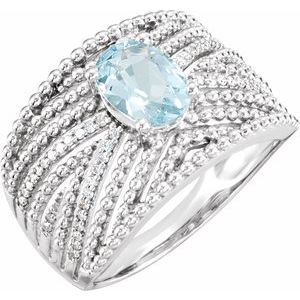 Sterling Silver Natural Aquamarine & 1/6 CTW Diamond Ring
