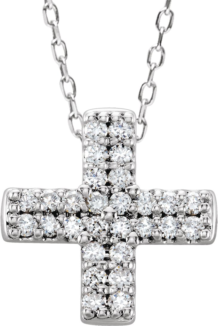 14K White .07 CTW Natural Diamond Cross 16-18" Necklace