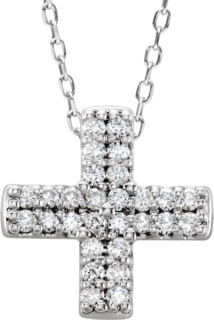 14K White .07 CTW Diamond Cross Necklace