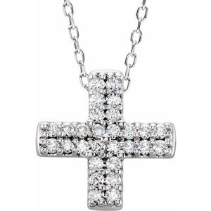 14K White .07 CTW Natural Diamond Cross 16-18" Necklace