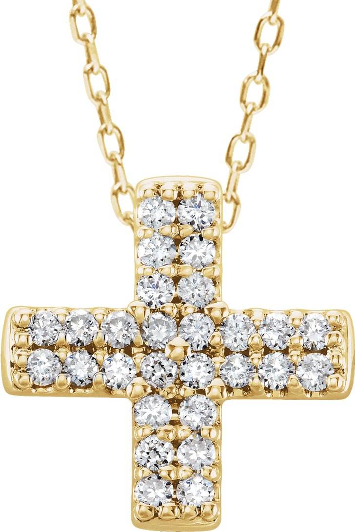 14K Yellow .07 CTW Natural Diamond Cross 16-18" Necklace