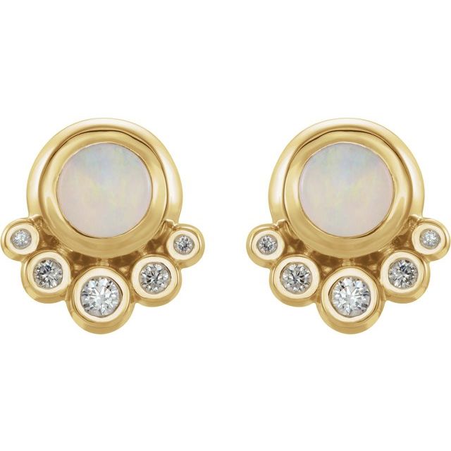 14K Yellow Natural Opal & 1/8 CTW Natural Diamond Earrings