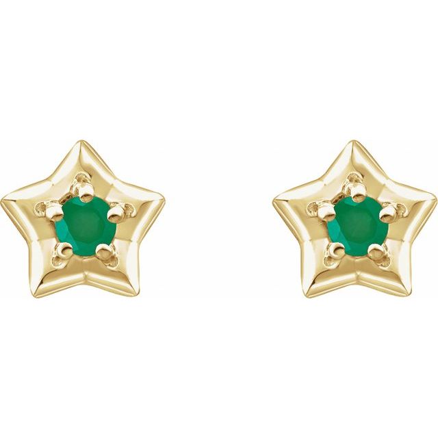 14K Yellow 3 mm Round May Youth Star Birthstone Earrings  