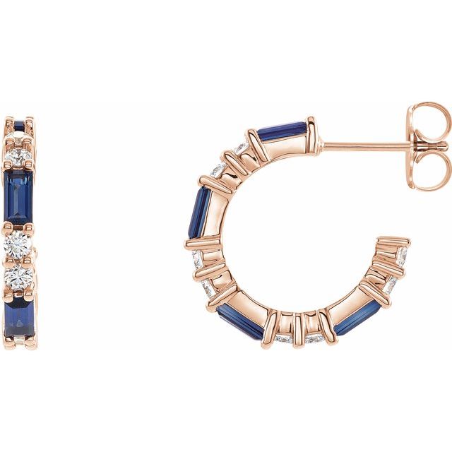 14K Rose Natural Blue Sapphire & 1/2 CTW Natural Diamond Earrings