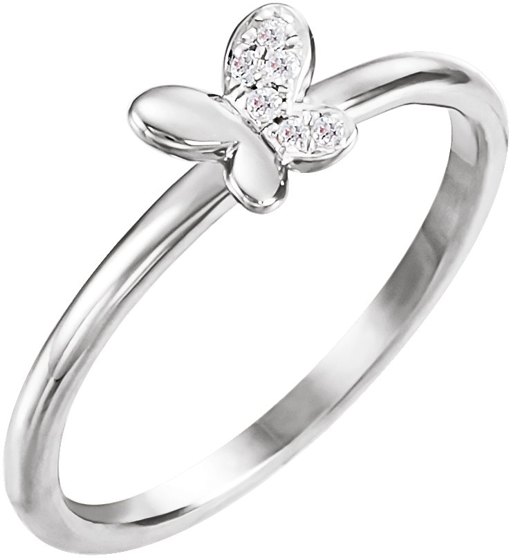 14K White .02 CTW Natural Diamond Butterfly Youth Ring