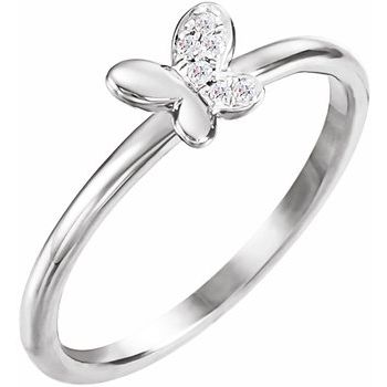 14K White .02 CTW Diamond Butterfly Youth Ring