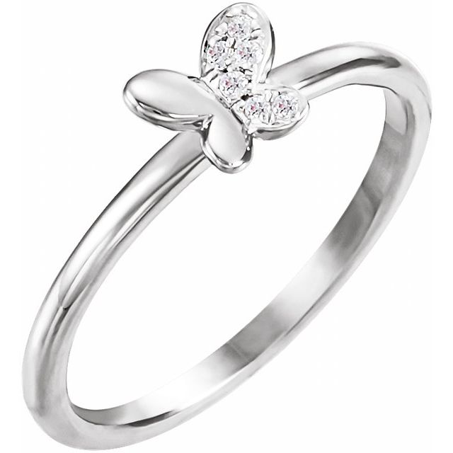 14K White .02 CTW Diamond Butterfly Youth Ring 