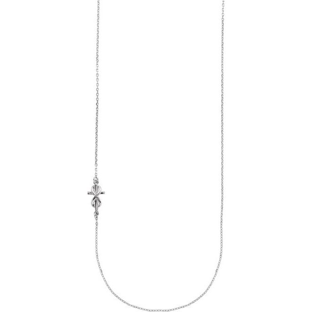 14K White Infinity-Inspired Off-Center Sideways Cross 16 Necklace      