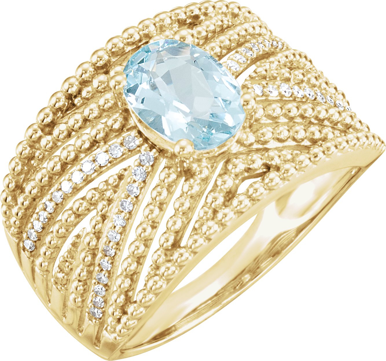 14K Yellow Natural Aquamarine & 1/6 CTW Diamond Ring