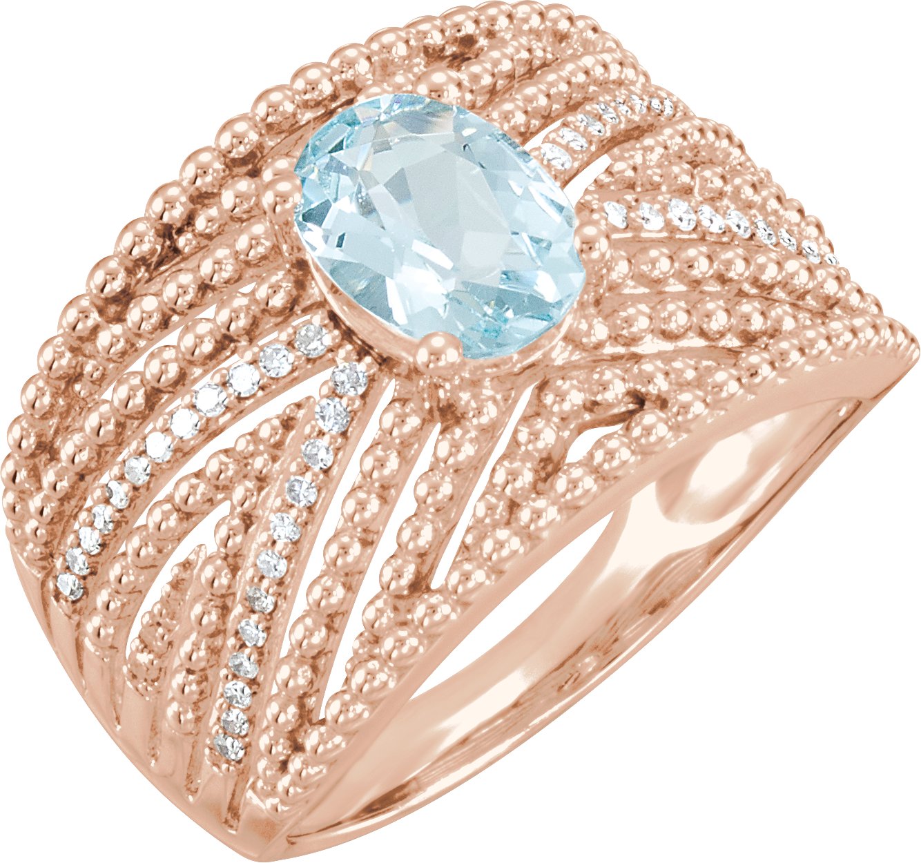 14K Rose Natural Aquamarine & 1/6 CTW Diamond Ring