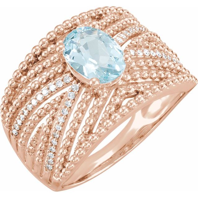 14K Rose Natural Aquamarine & 1/6 CTW Diamond Ring