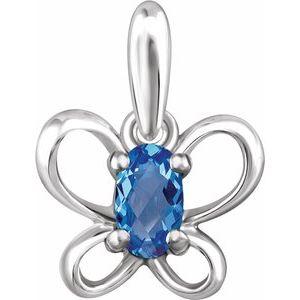 Sterling Silver 4x3 mm Oval December Youth Butterfly Birthstone Pendant
