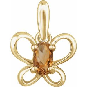 14K Yellow 4x3 mm Oval November Youth Butterfly Birthstone Pendant