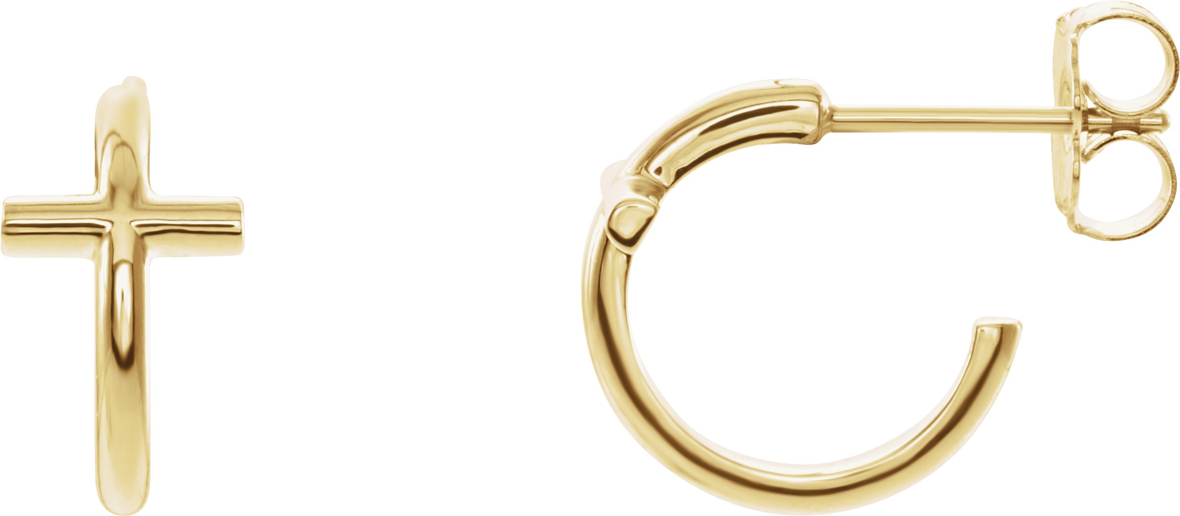 14K Yellow 11.8 mm Cross Hoop Earrings