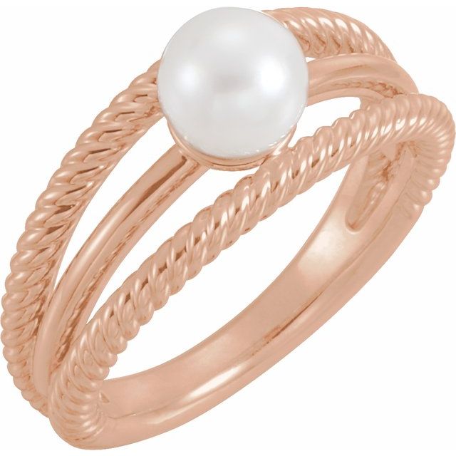 14K Rose Cultured White Freshwater Pearl Negative Space Ring