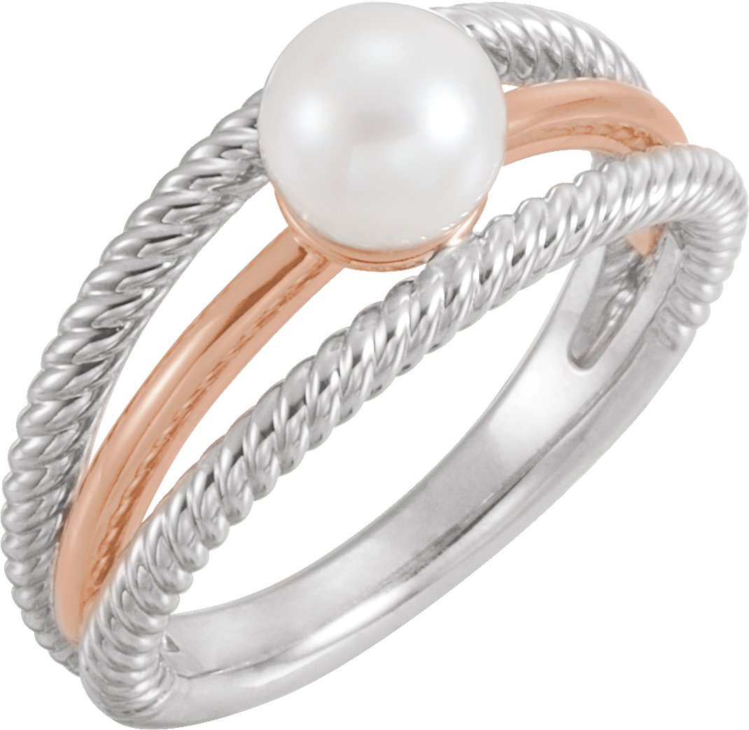 14K White & Rose Freshwater Cultured Pearl Ring