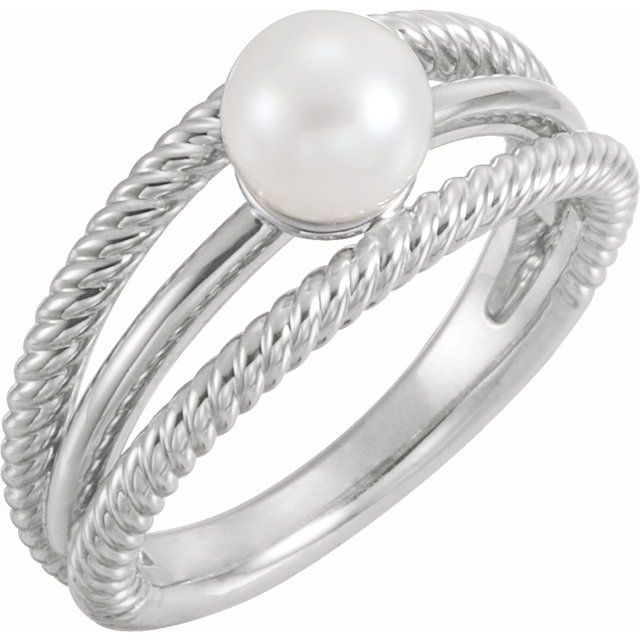 14K White Cultured White Freshwater Pearl Negative Space Ring