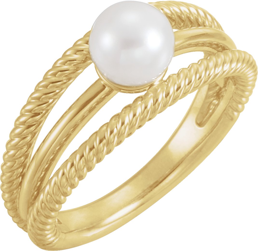 14K Yellow Cultured White Freshwater Pearl Negative Space Ring