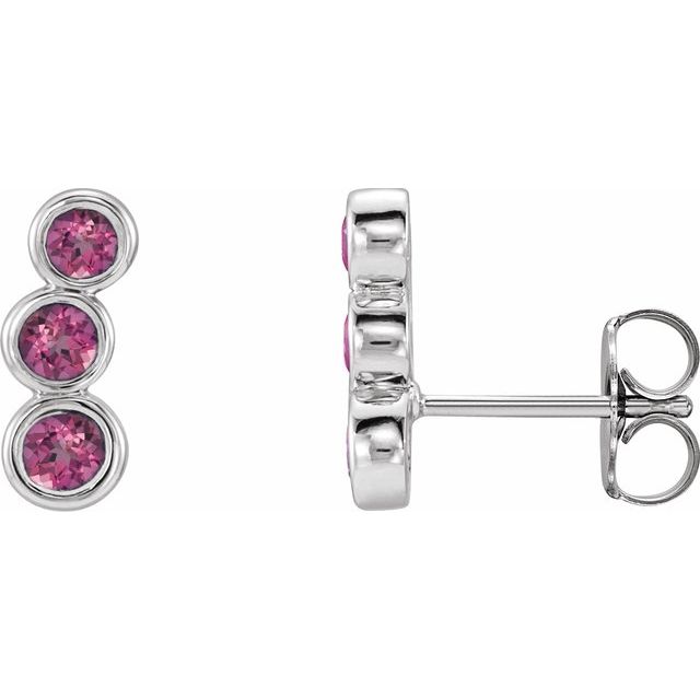 Sterling Silver Natural Pink Tourmaline Ear Climbers