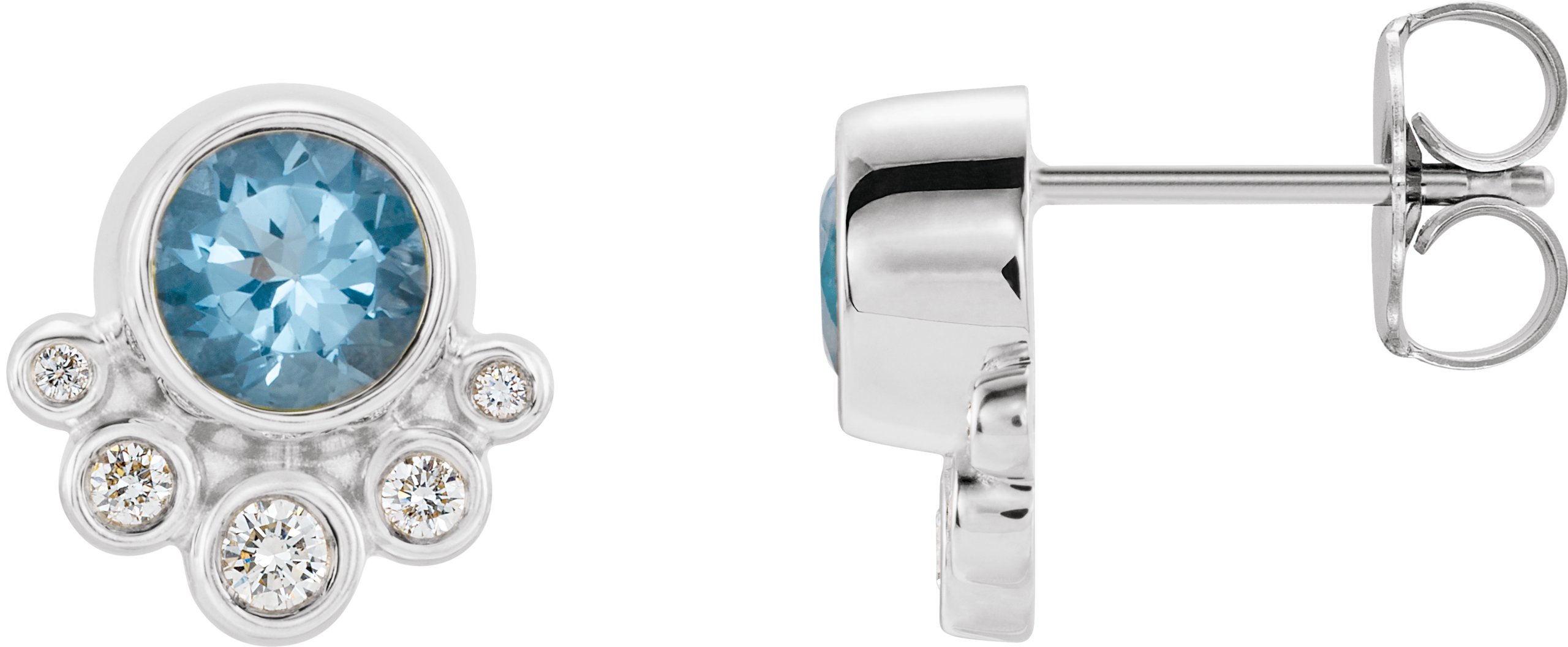 14K White Natural Aquamarine & 1/8 CTW Natural Diamond Earrings