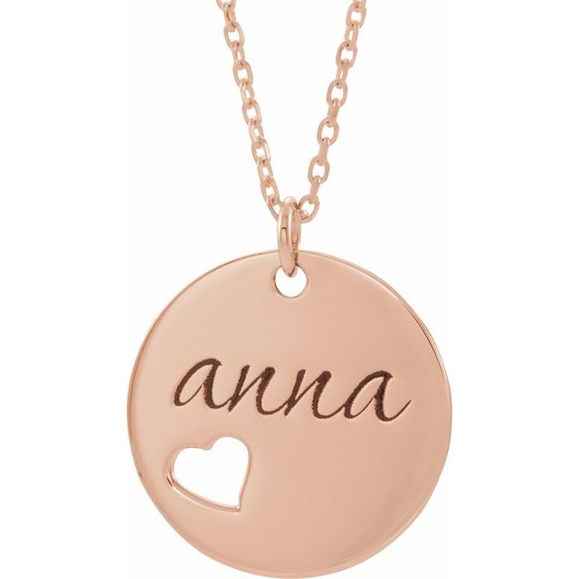 18K Rose Gold-Plated Sterling Silver Engravable Pierced Heart Disc 16-18 Necklace 