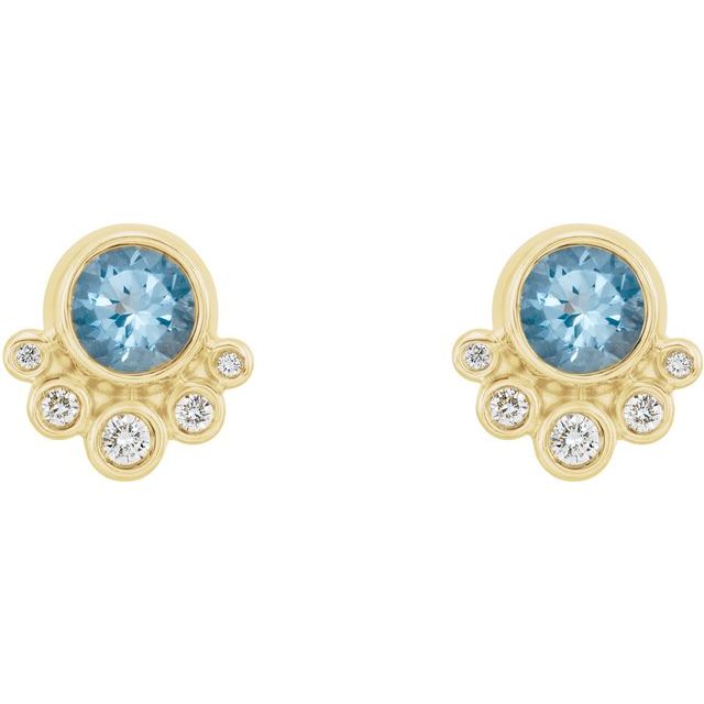 14K Yellow Natural Aquamarine & 1/8 CTW Natural Diamond Earrings
