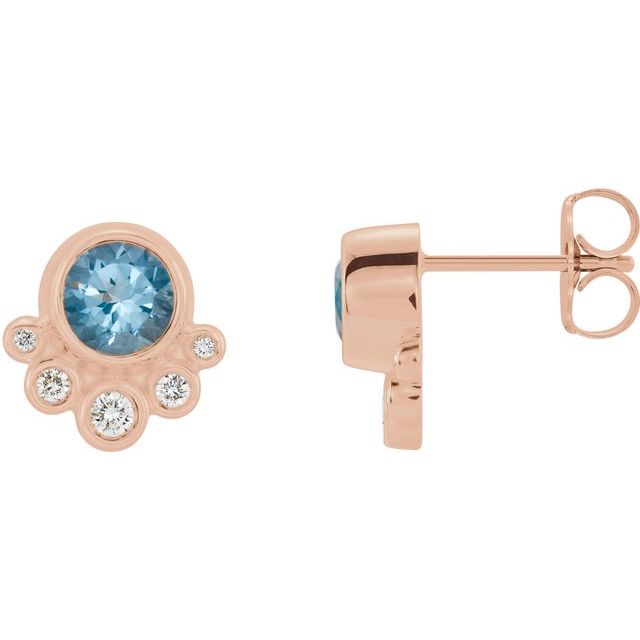 14K Rose Natural Aquamarine & 1/8 CTW Natural Diamond Earrings  