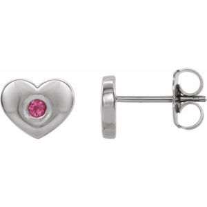 Sterling Silver Natural Pink Tourmaline Heart Earrings