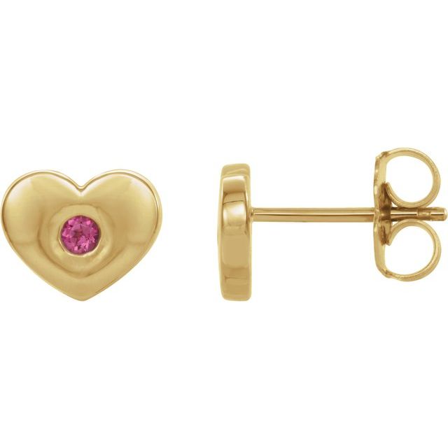 14K Yellow Natural Pink Tourmaline Heart Earrings