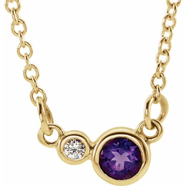 14K Yellow Natural Amethyst & .06 CTW Natural Diamond 18" Necklace 