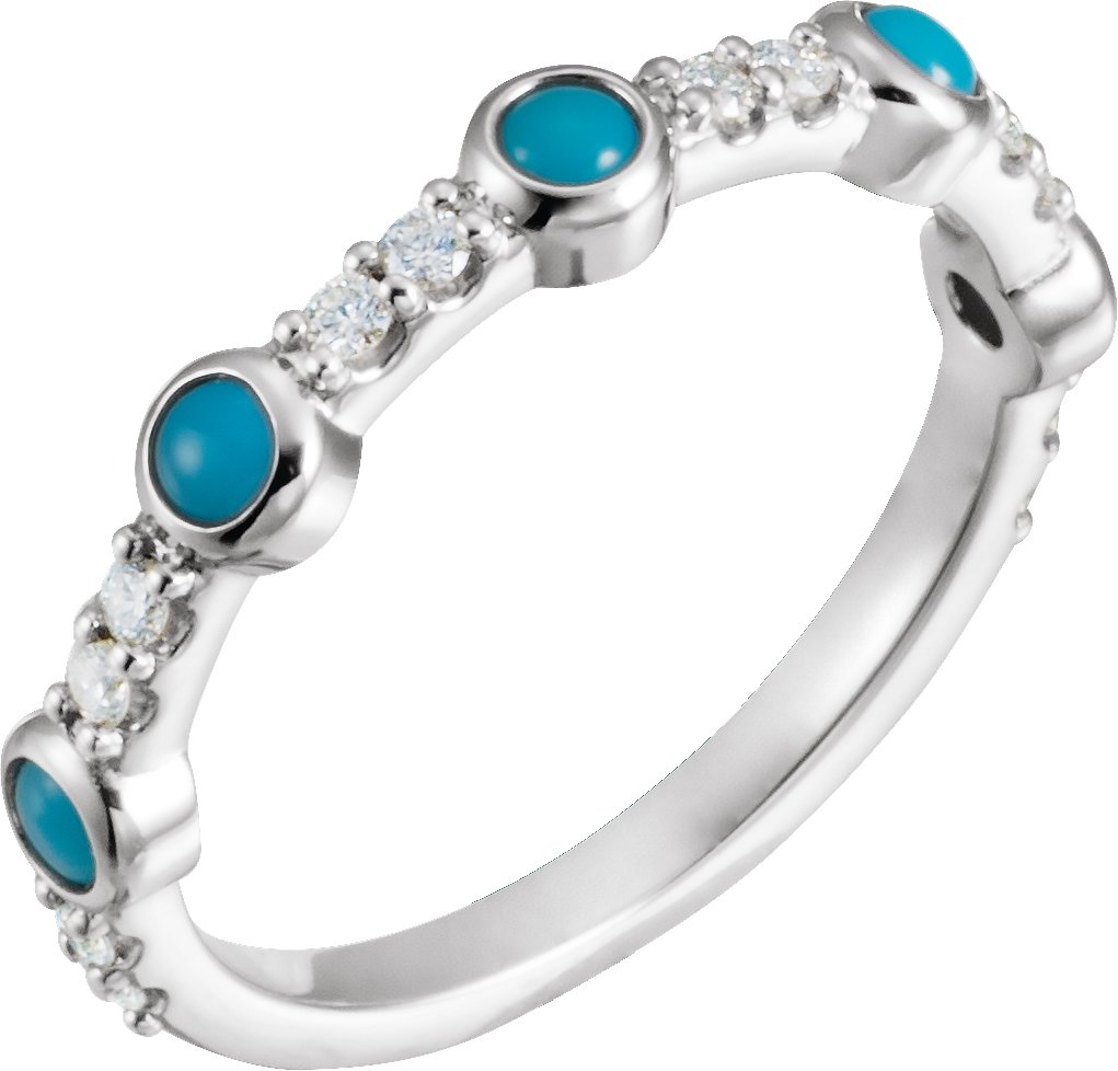 14K White Cabochon Natural Turquoise & 1/5 CTW Natural Diamond Ring 