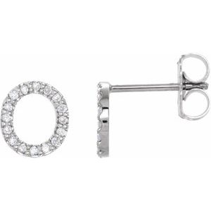 Sterling Silver 1/8 CTW Natural Diamond Initial O Earrings
