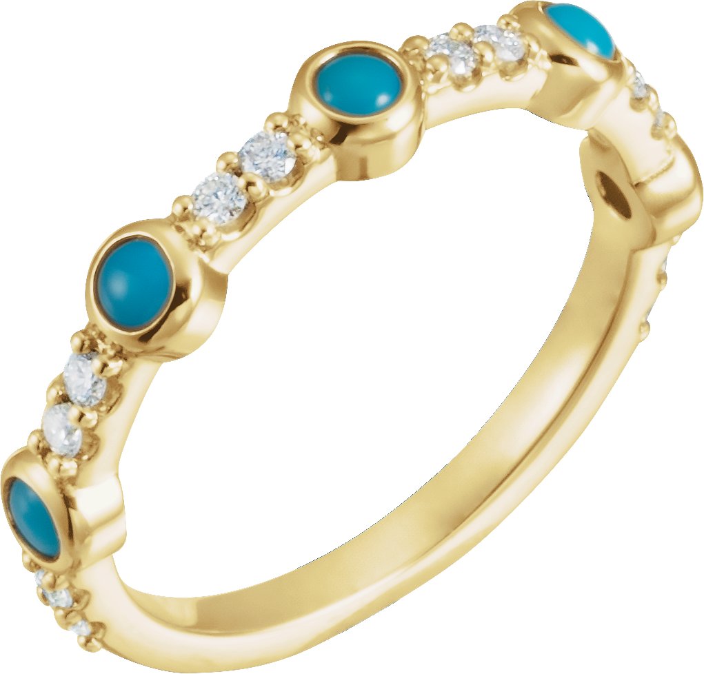 14K Yellow Cabochon Natural Turquoise & 1/6 CTW Natural Diamond Ring 