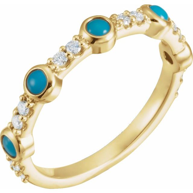 14K Yellow Cabochon Natural Turquoise & 1/5 CTW Natural Diamond Ring 
