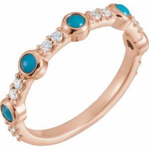 14K Rose Cabochon Natural Turquoise & 1/5 CTW Natural Diamond Ring 