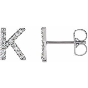 14K White 1/8 CTW Natural Diamond Initial K Earrings