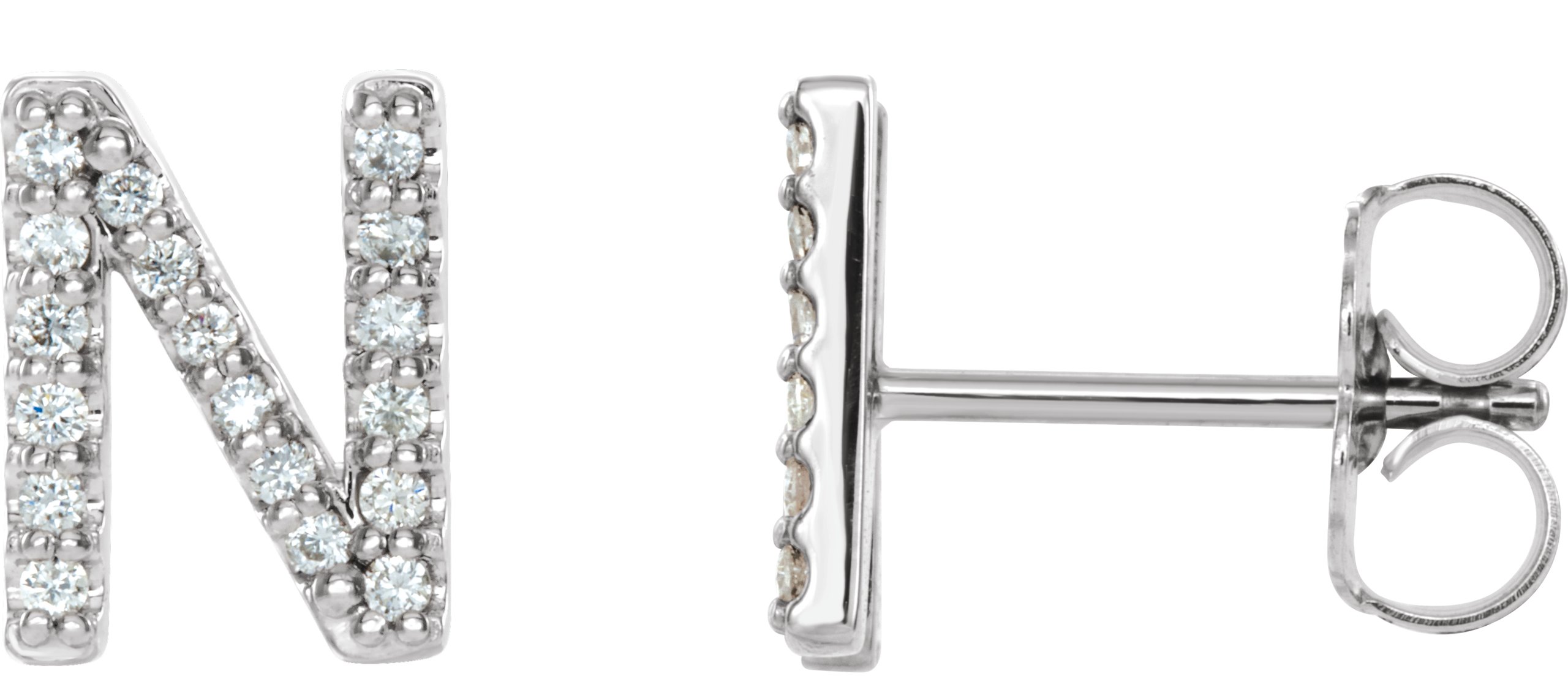 Sterling Silver 1/8 CTW Natural Diamond Initial N Earrings