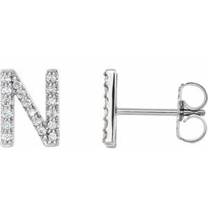 14K White 1/8 CTW Natural Diamond Initial N Earrings