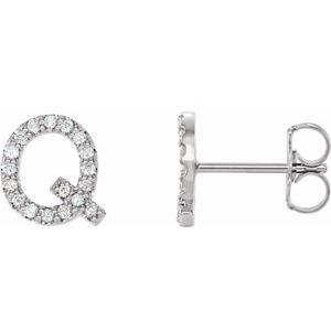 14K White 1/6 CTW Natural Diamond Initial Q Earrings